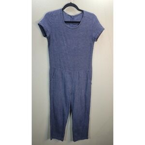 Bridge & Burn Linen Blend Jumpsuit Blue Short Sleeve Cropped Portland Brand